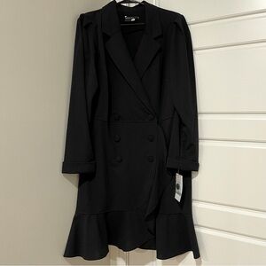 NWT Maison Tara Black Double-Breasted Buttons Ruffle Dress Size 16 Womens